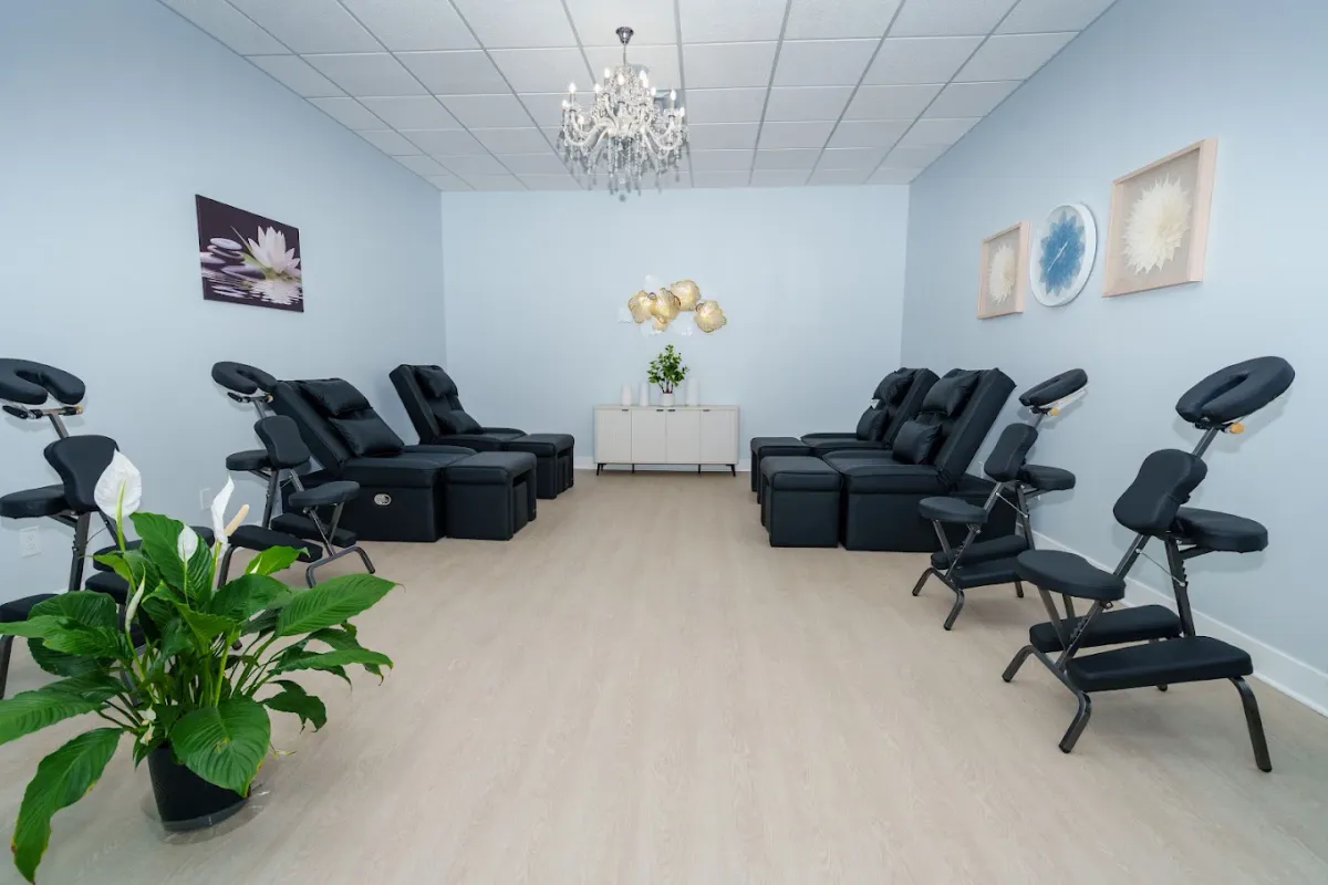 The reflexology room at May Breeze Spa lined with reclining chairs